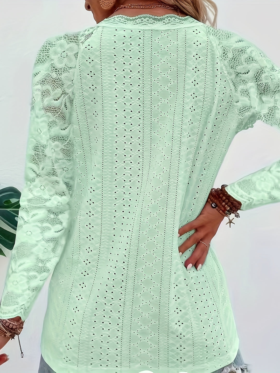 Susanna | Lace-Sleeve Tie-Neck Top