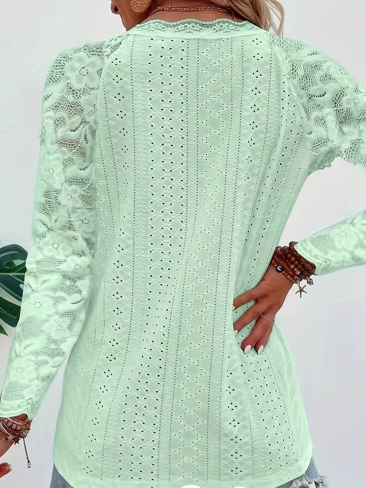 Susanna | Lace-Sleeve Tie-Neck Top