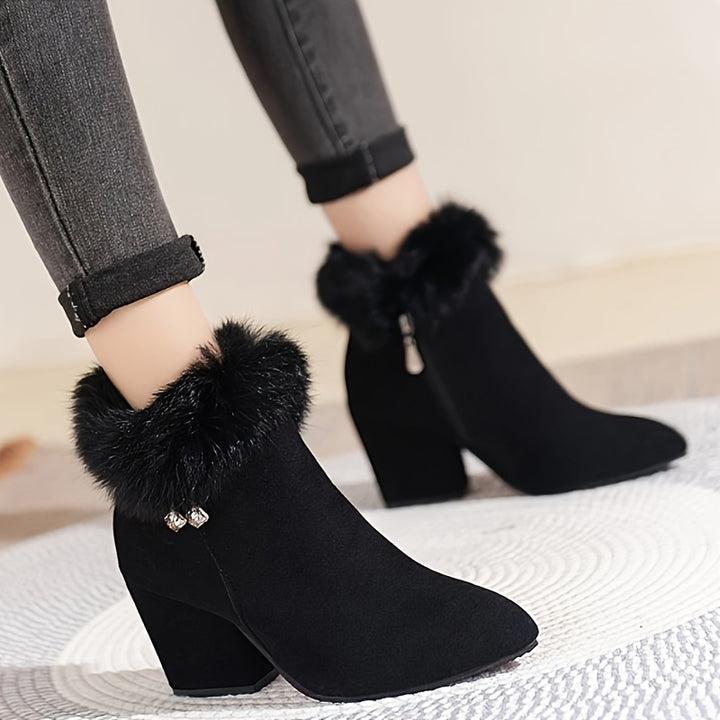 Rosanna | Fur-Trimmed Block Heel Ankle Boots