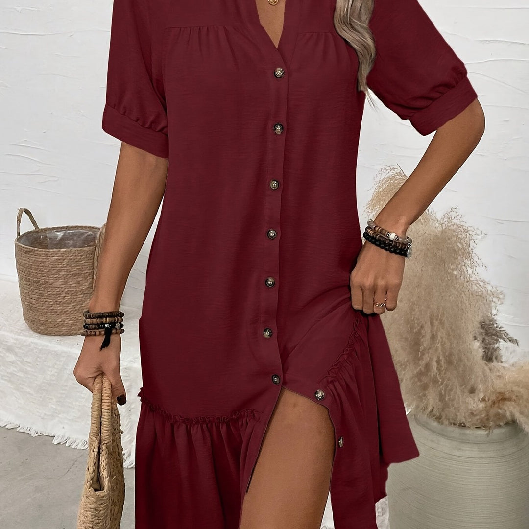 Maevelle | Elegant Boho Button Midi Dress
