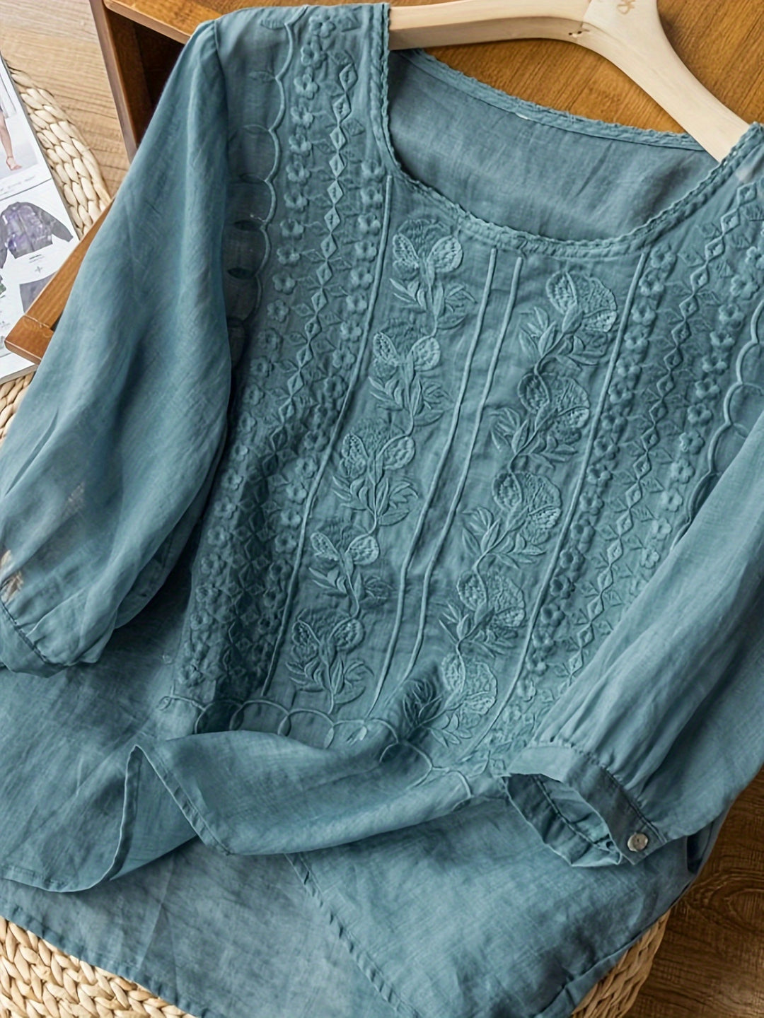 Rosina | Embroidered Scoop-Neck Blouse
