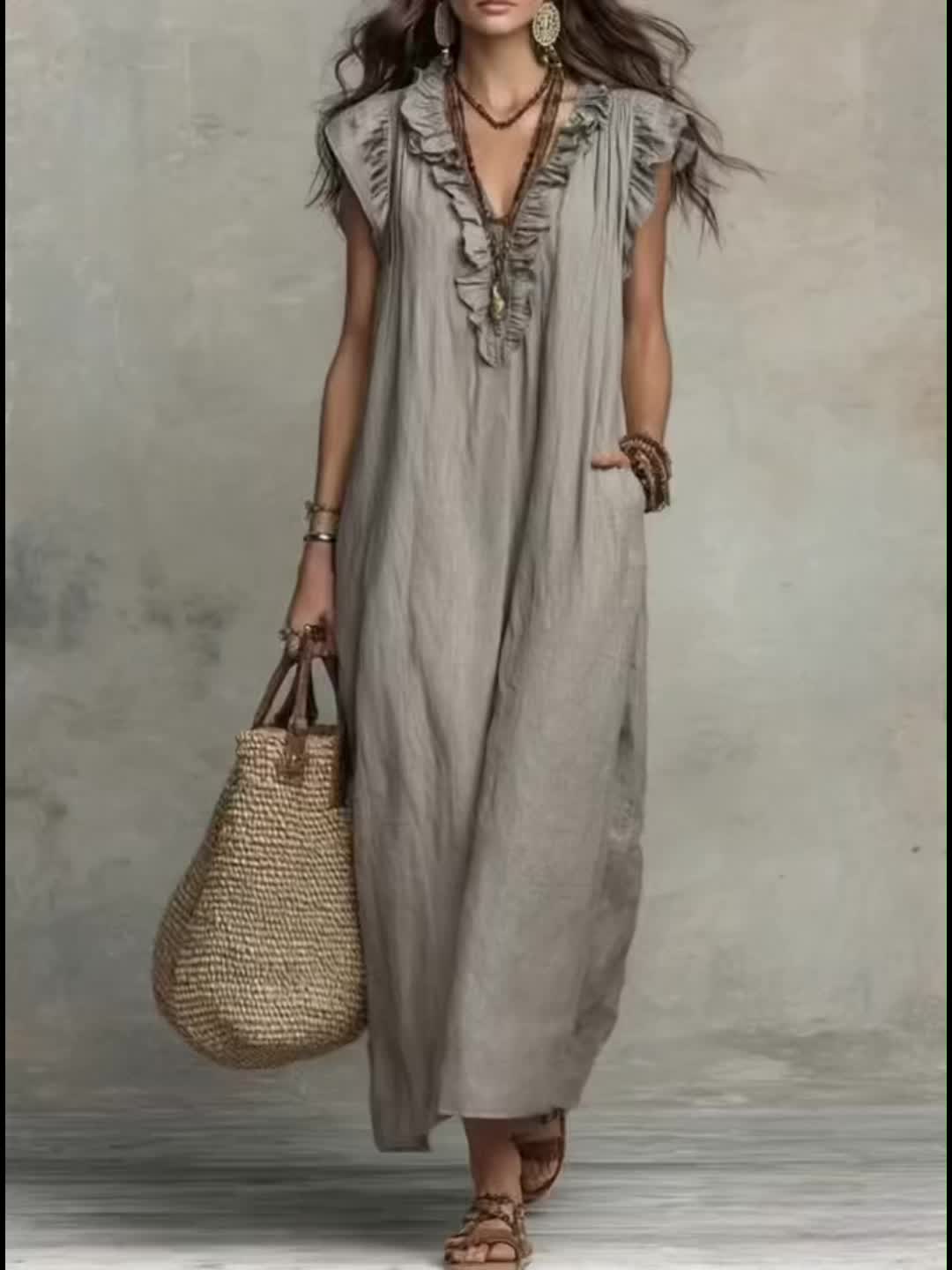 Talia | Bohemian Flutter-Sleeve Maxi Dress