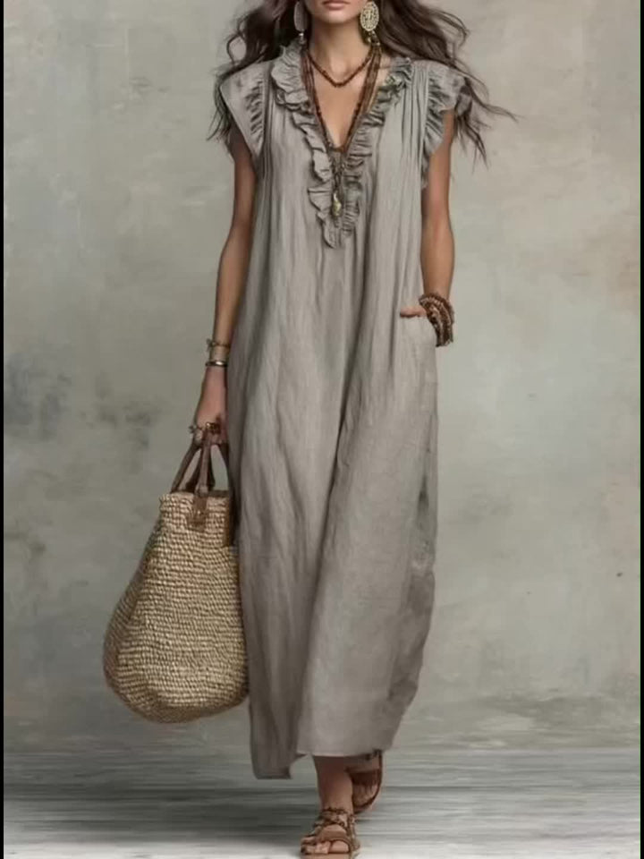 Talia | Bohemian Flutter-Sleeve Maxi Dress