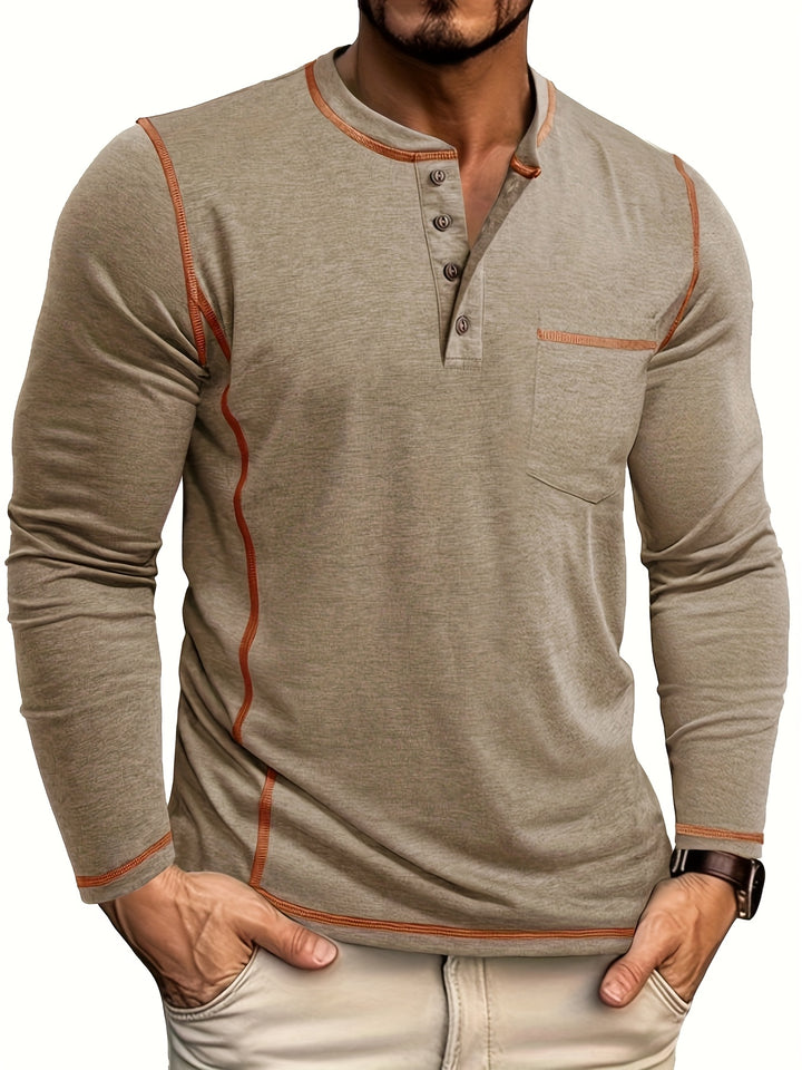 Duncan | Contrast-Stitch Long Sleeve Henley