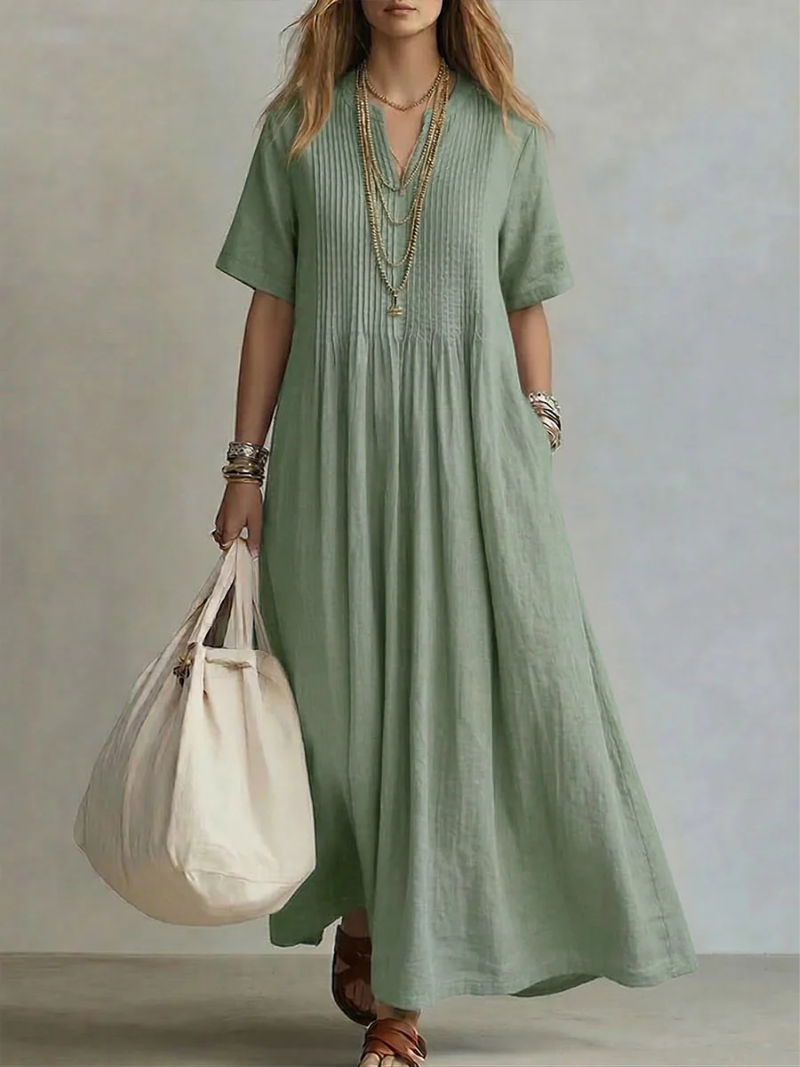 Delia | Pleated Flowing Maxi Dress
