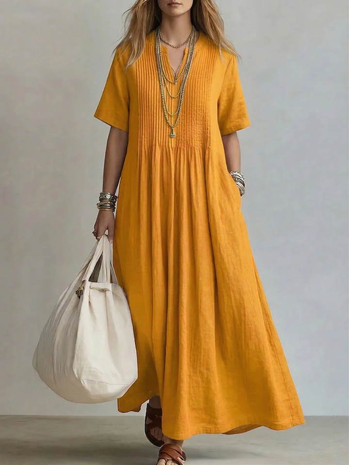 Delia | Pleated Flowing Maxi Dress