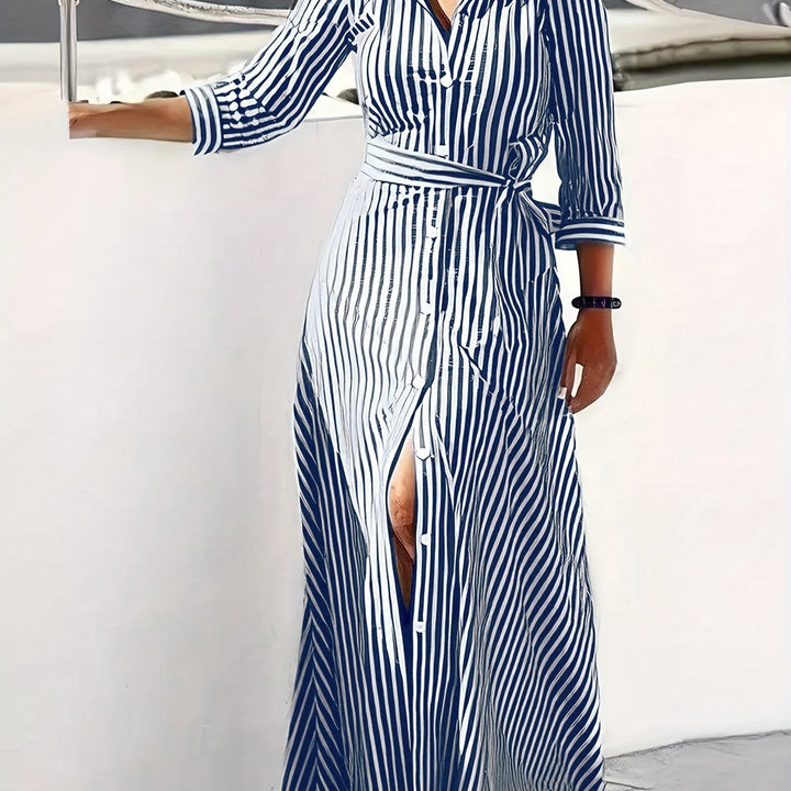 Vera | Striped Belted Maxi Dress