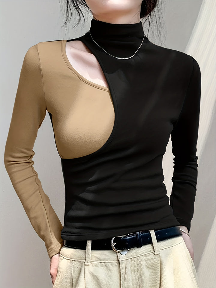 Lucinda | Color Block Mock Neck Top