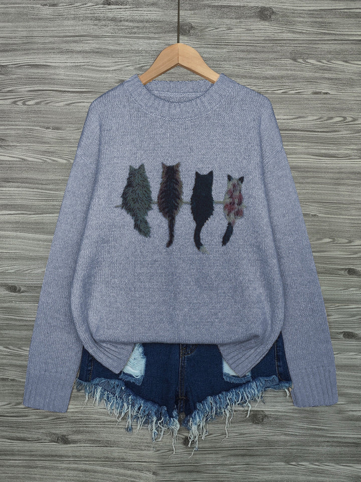 Rosalie | Cat Print Relaxed Sweater
