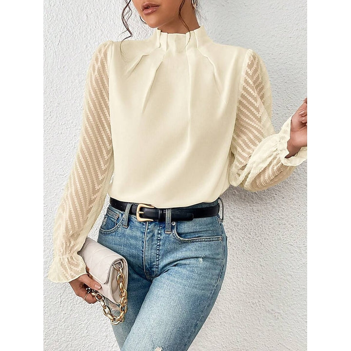 Odile | Textured-Sleeve High Neck Blouse