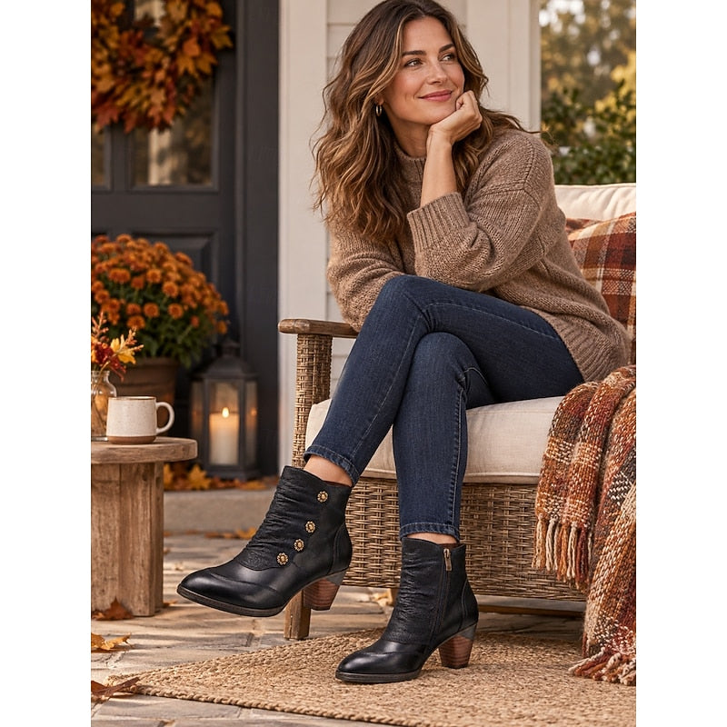 Rosalyn | Button-Detail Heeled Ankle Boots