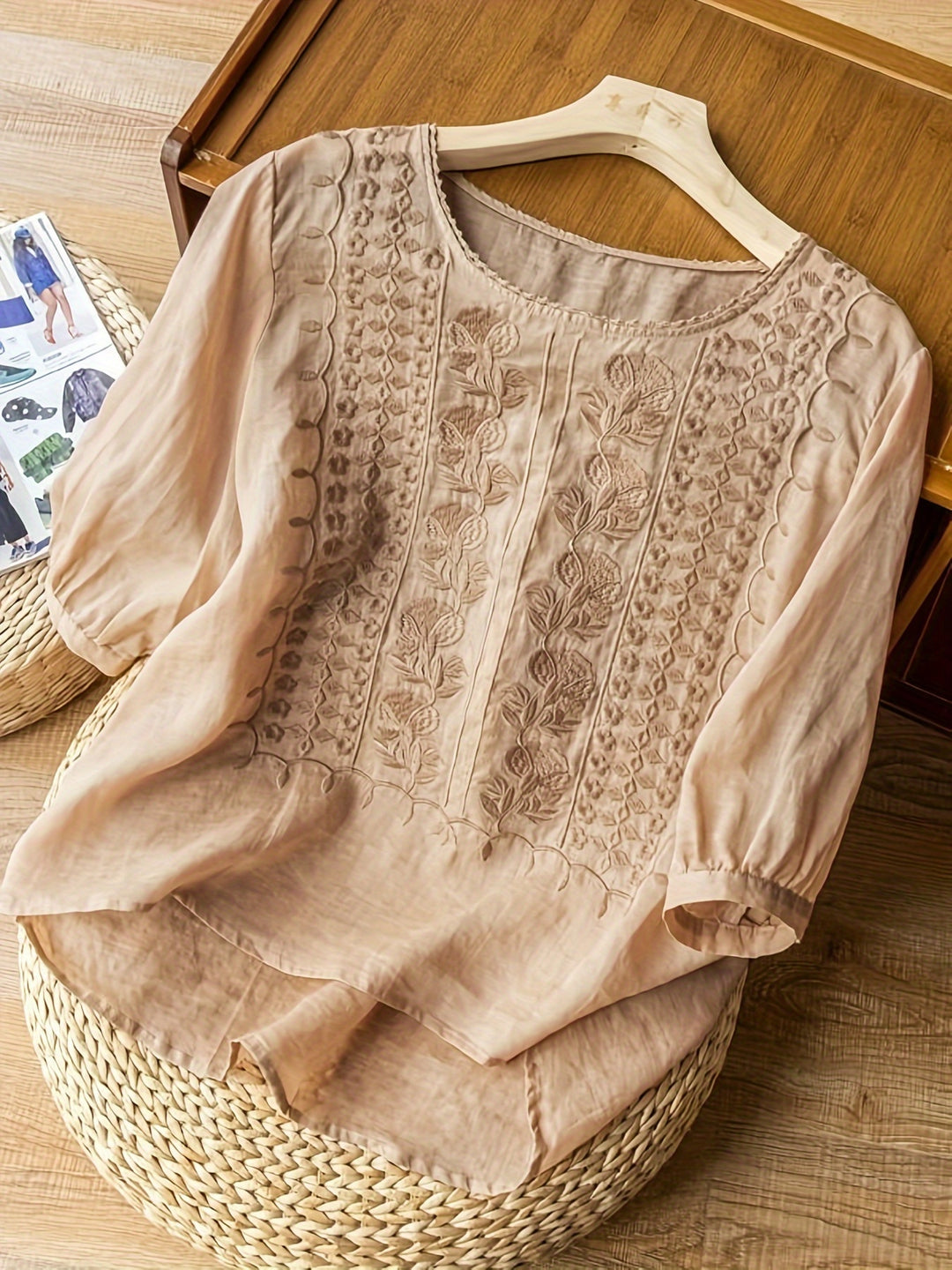 Rosina | Embroidered Scoop-Neck Blouse