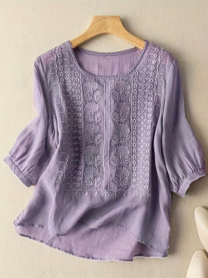 Rosina | Embroidered Scoop-Neck Blouse