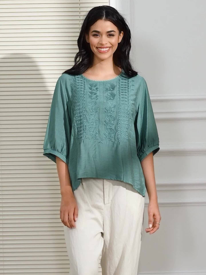 Rosina | Embroidered Scoop-Neck Blouse