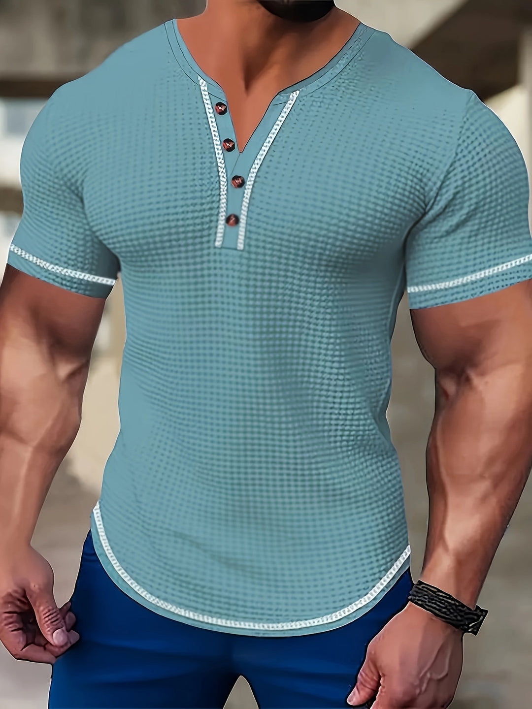 Maxwell | Textured Button-Neck Tee