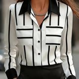 Gemma | Contrast-Trim Long Sleeve Blouse