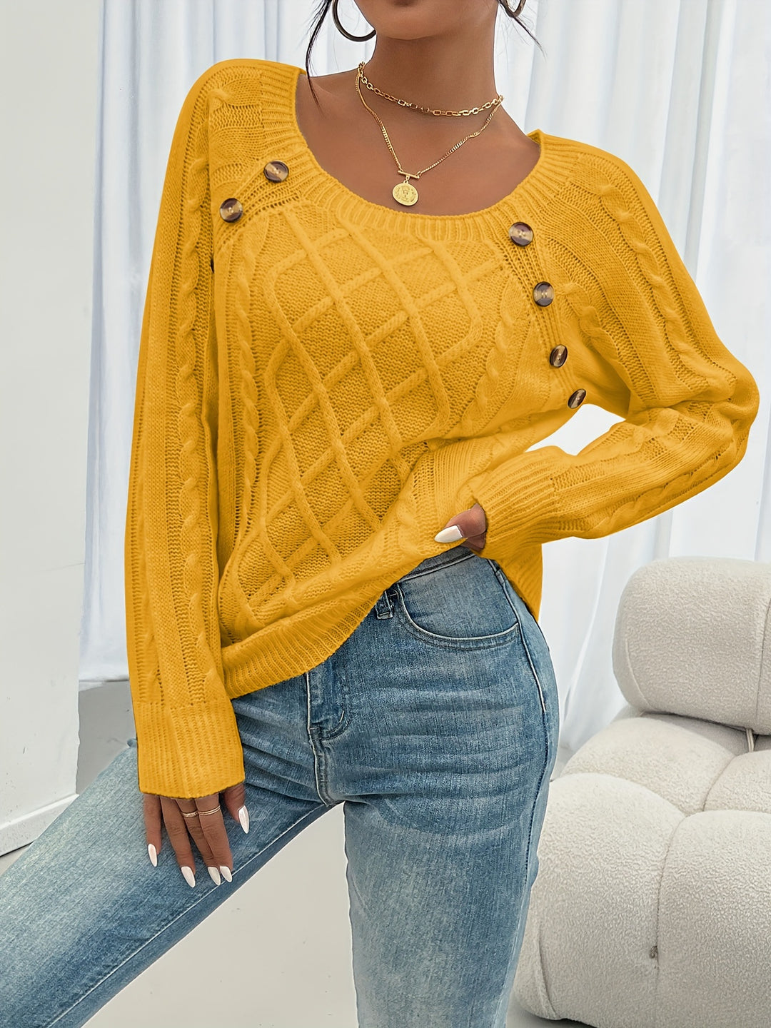Rosetta | Textured Button-Detail Sweater