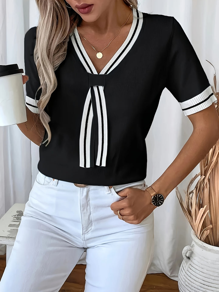 Maeve | Tie-Neck Short Sleeve Pullover