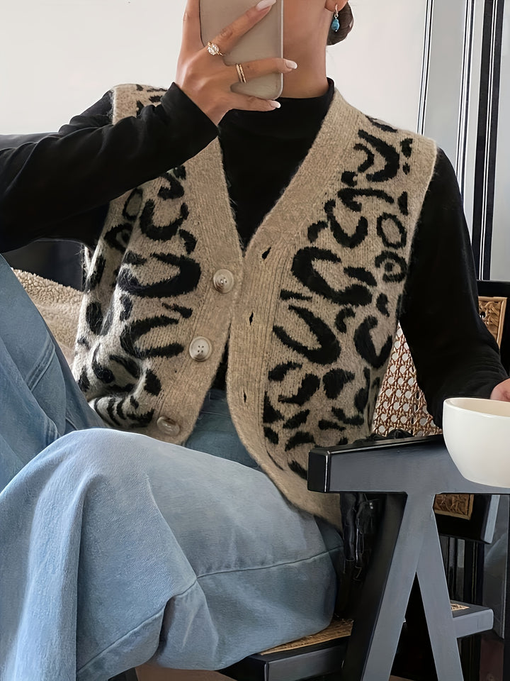 Hattie | Animal-Print Button-Front Vest