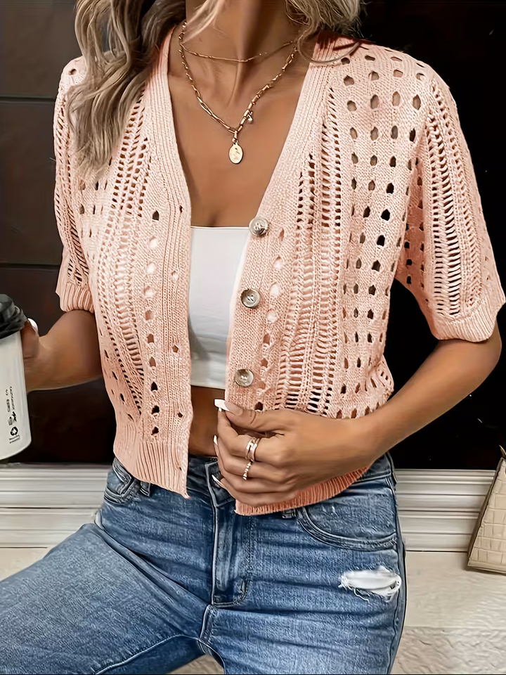 Rosemary | Open-Knit Short-Sleeve Cardigan