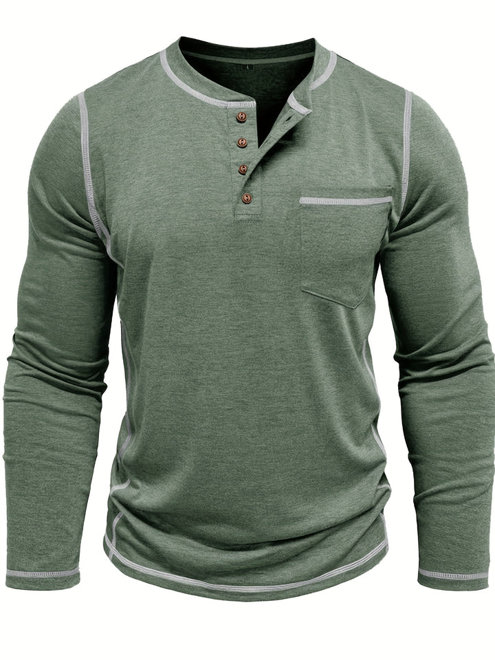 Duncan | Contrast-Stitch Long Sleeve Henley