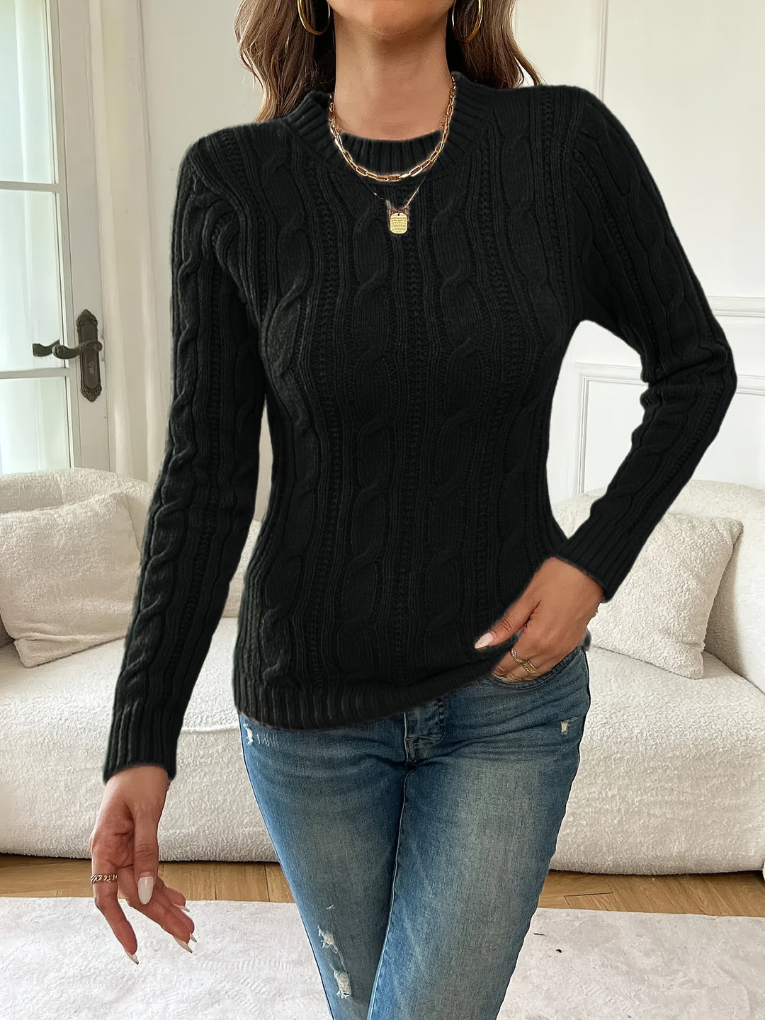 Marlena | Cable Twist Round Neck Sweater