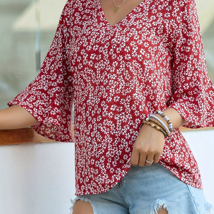 Marisol | Floral V-Neck Ruffle Blouse