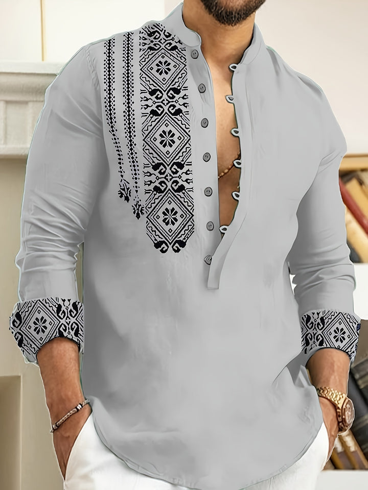 Rafael | Patterned Stand-Collar Henley Shirt