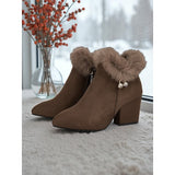 Estella | Fur-Trimmed Block Heel Ankle Boots