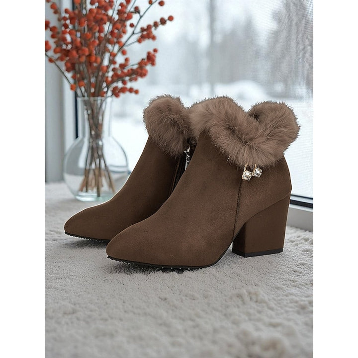 Estella | Fur-Trimmed Block Heel Ankle Boots