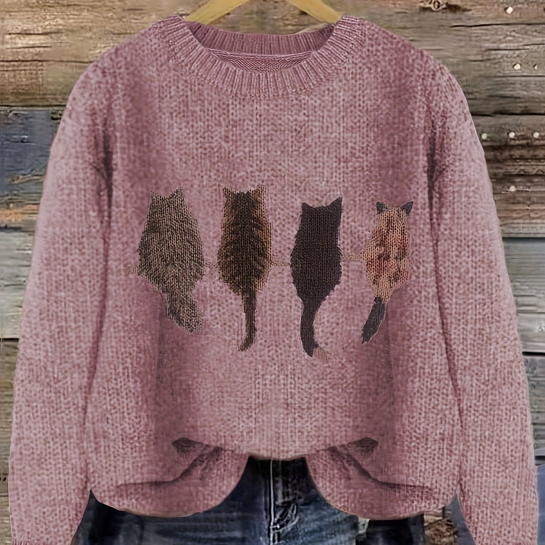 Rosalie | Cat Print Relaxed Sweater