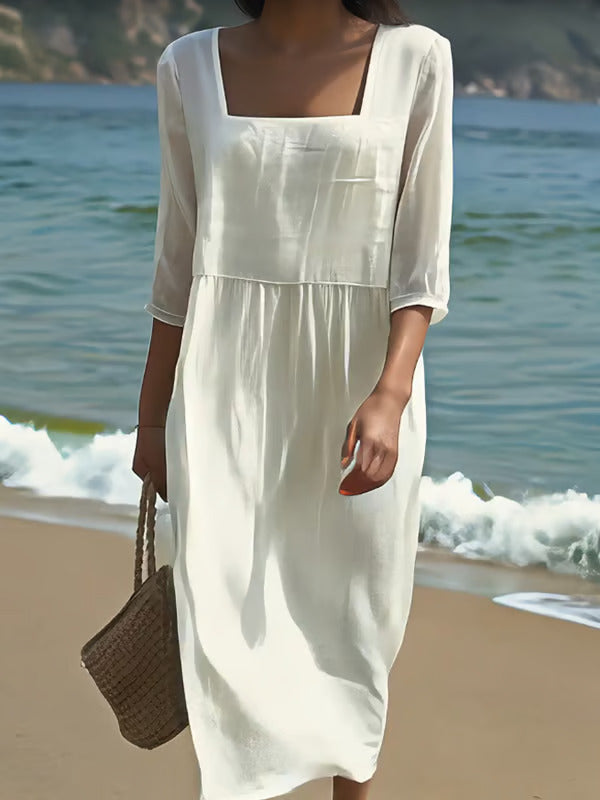 Evelyn | Elegant Square Neck Midi Dress