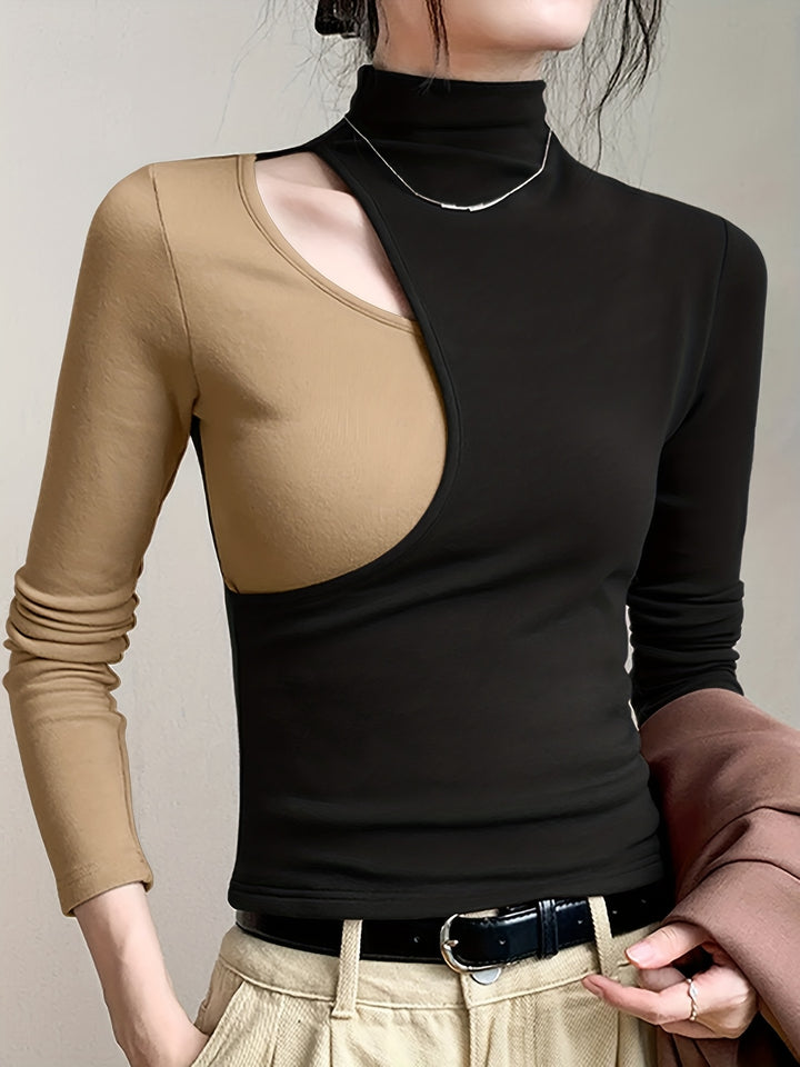 Lucinda | Color Block Mock Neck Top