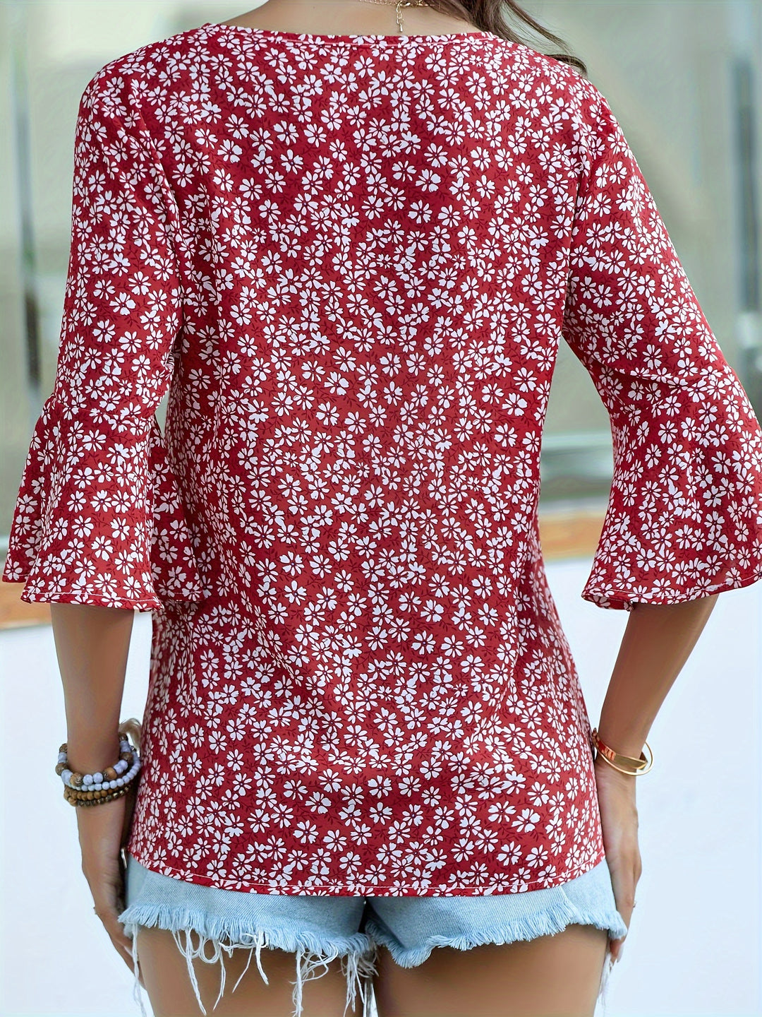 Marisol | Floral V-Neck Ruffle Blouse