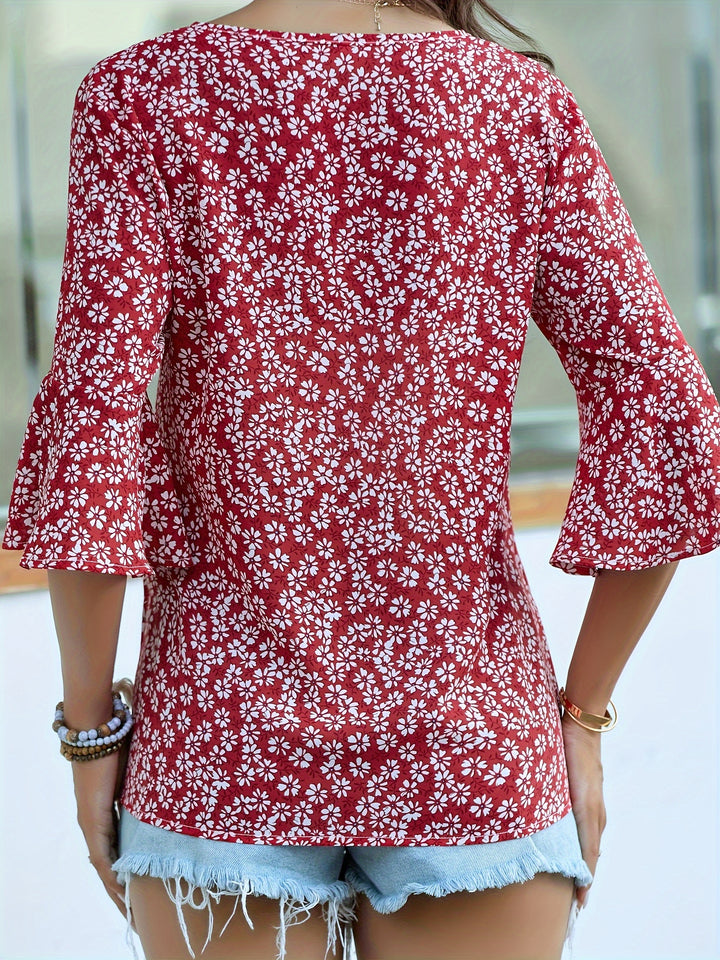 Marisol | Floral V-Neck Ruffle Blouse