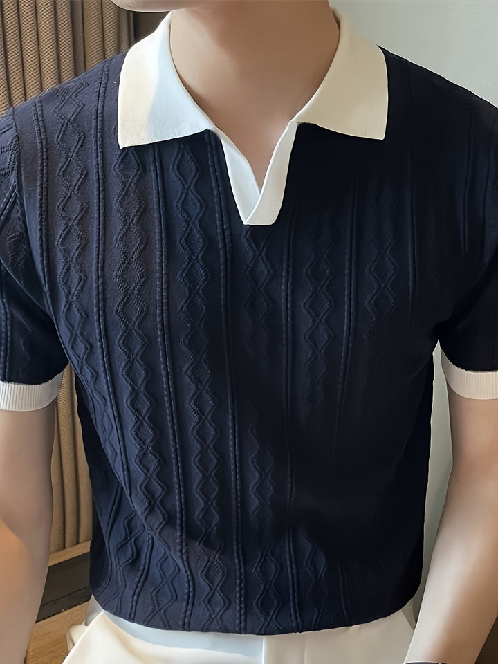 Damien | Textured Contrast-Collar Polo Shirt