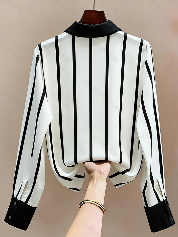 Gemma | Contrast-Trim Long Sleeve Blouse