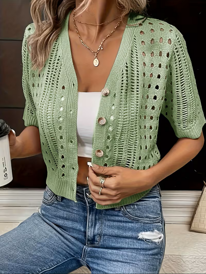 Rosemary | Open-Knit Short-Sleeve Cardigan