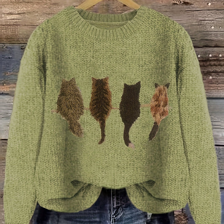 Rosalie | Cat Print Relaxed Sweater