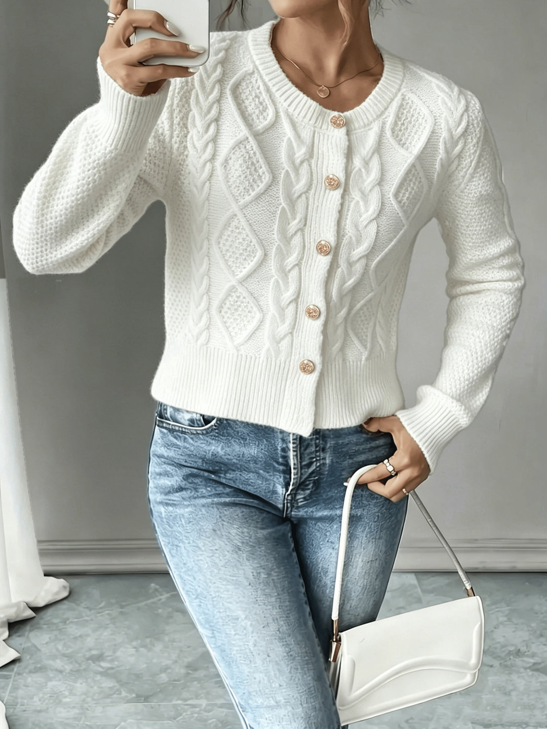 Matilda | Cable-Knit Button-Front Cardigan