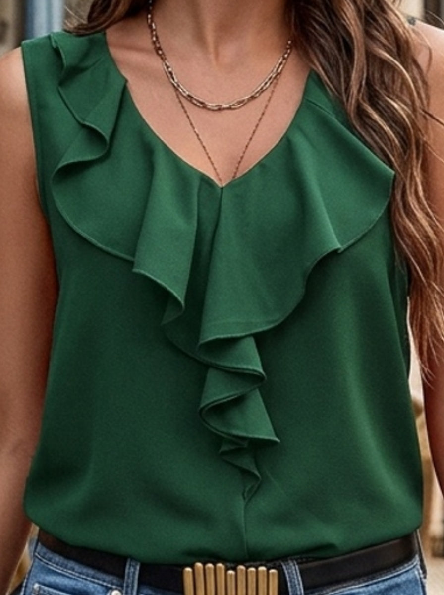 Maeve | Ruffled V-Neck Sleeveless Blouse