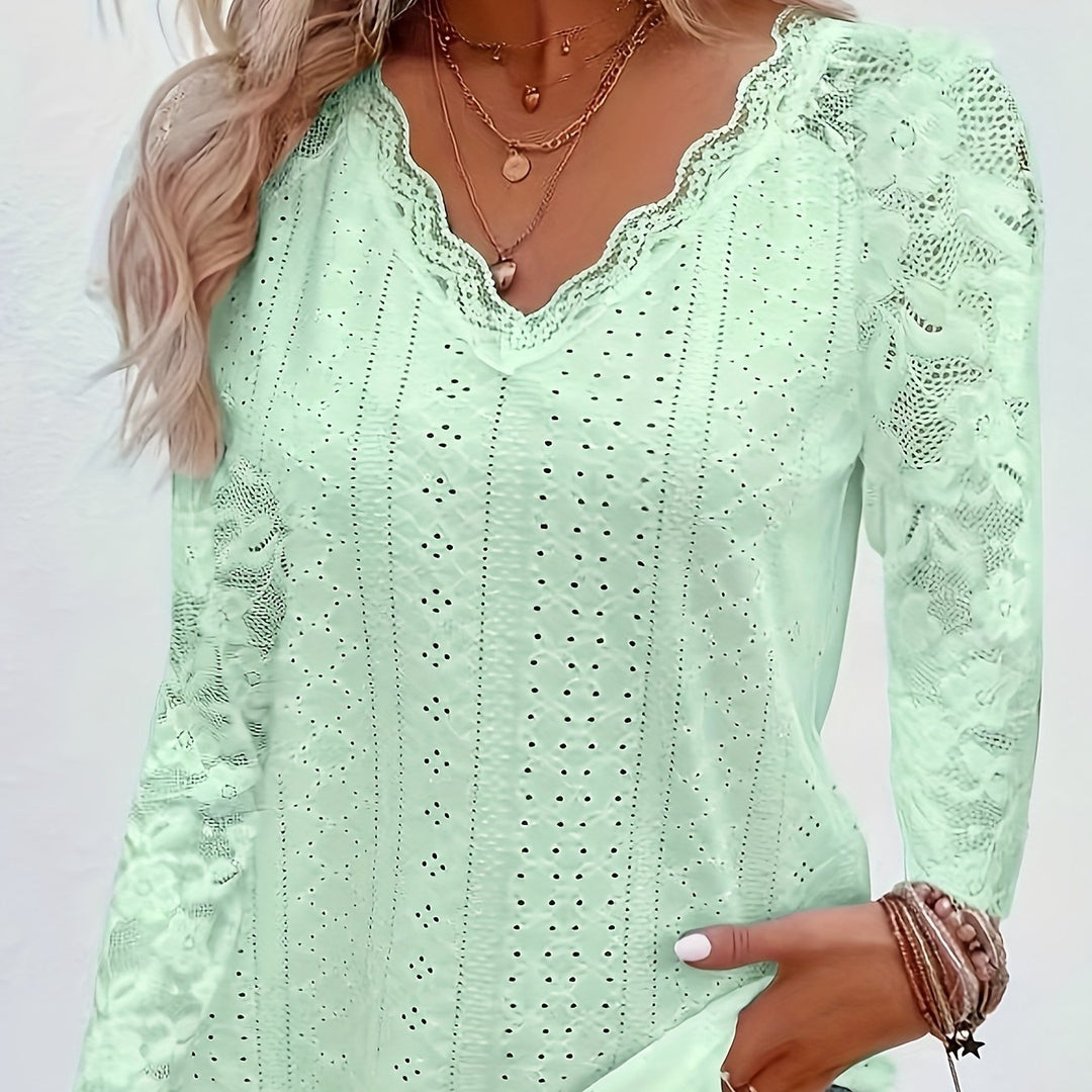 Susanna | Lace-Sleeve Tie-Neck Top
