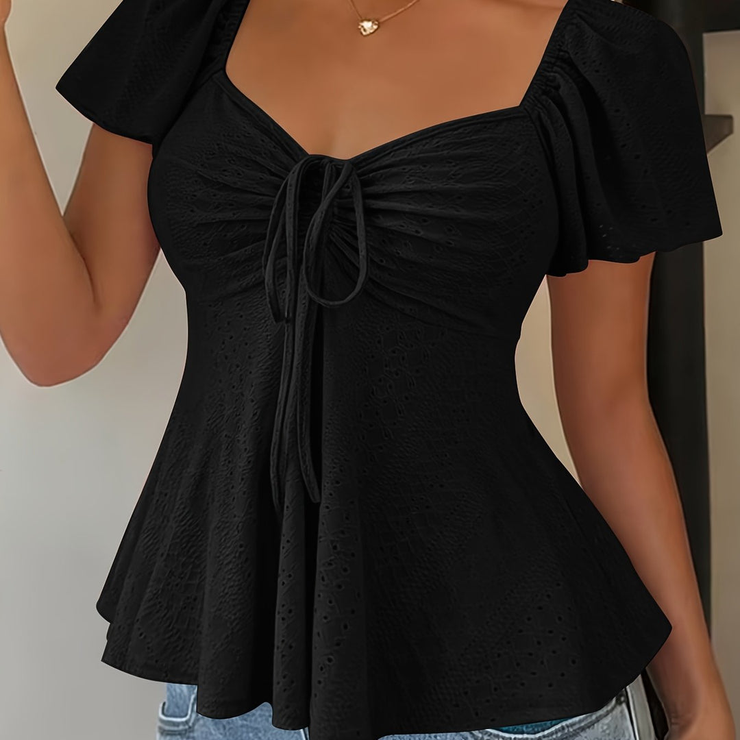 Juliet | Textured Drawstring Peplum Top