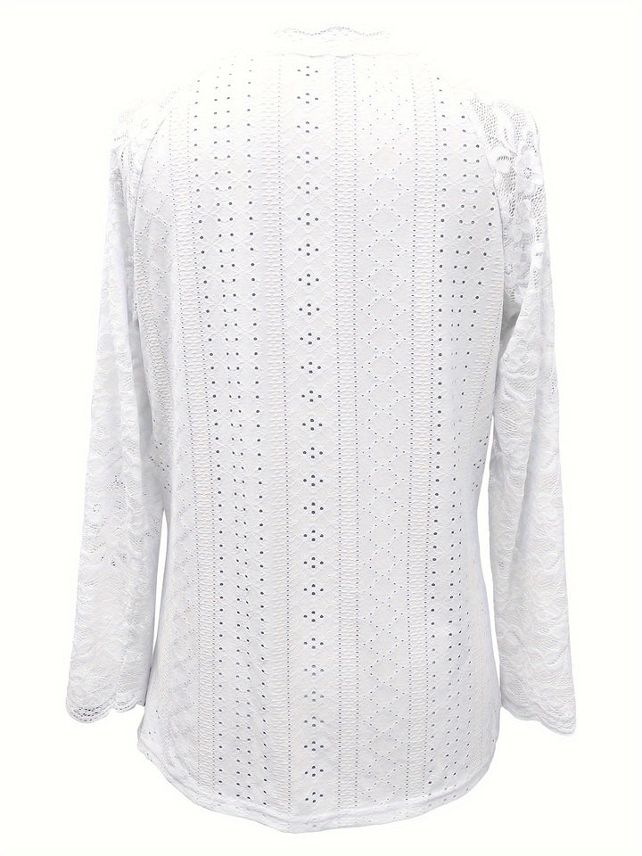 Susanna | Lace-Sleeve Tie-Neck Top