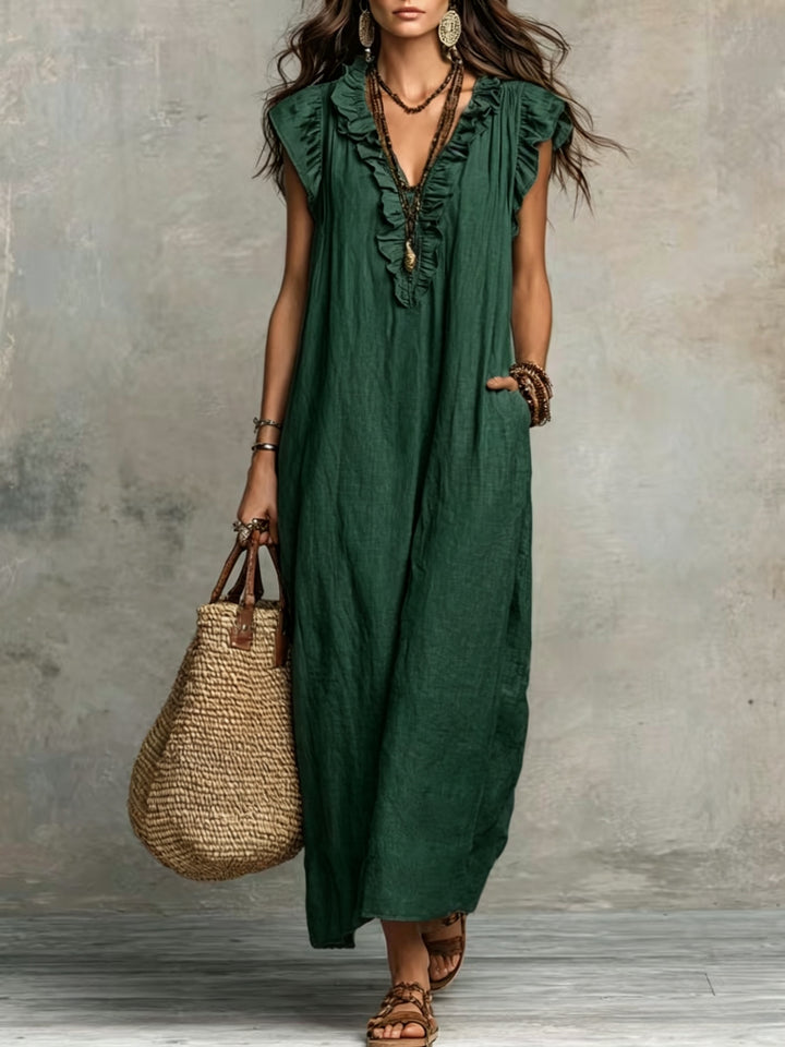 Talia | Bohemian Flutter-Sleeve Maxi Dress