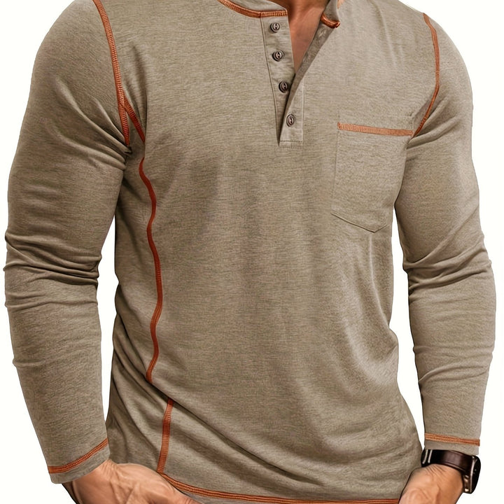 Duncan | Contrast-Stitch Long Sleeve Henley