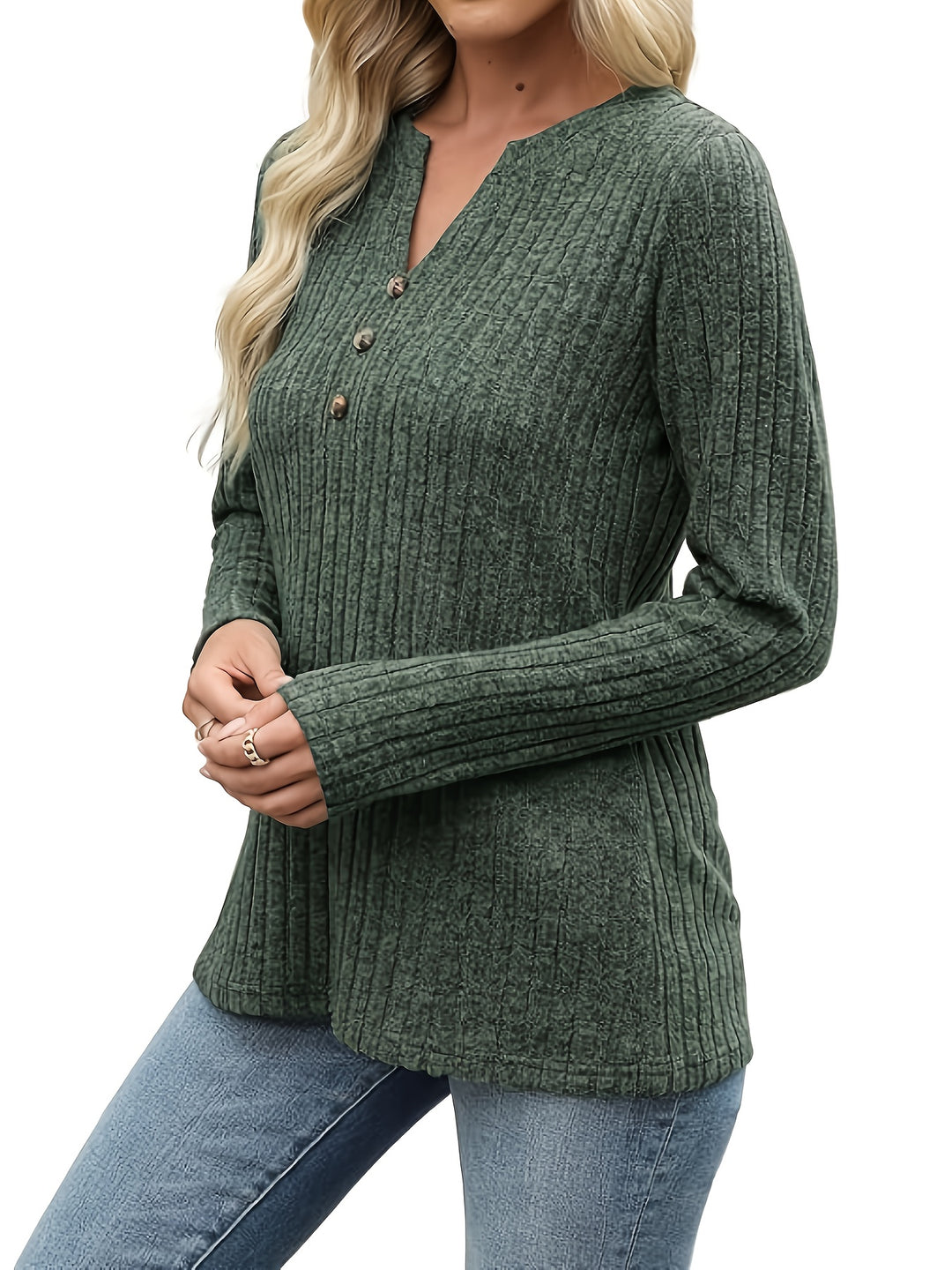Gwyneth | Ribbed Button V-Neck Top
