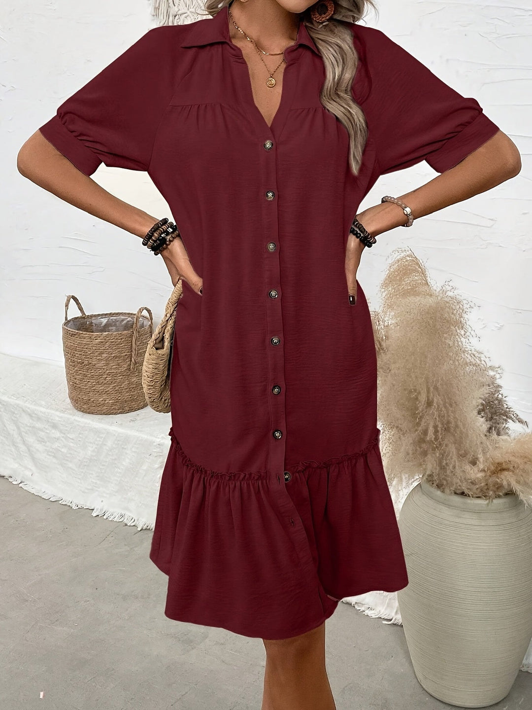 Maevelle | Elegant Boho Button Midi Dress