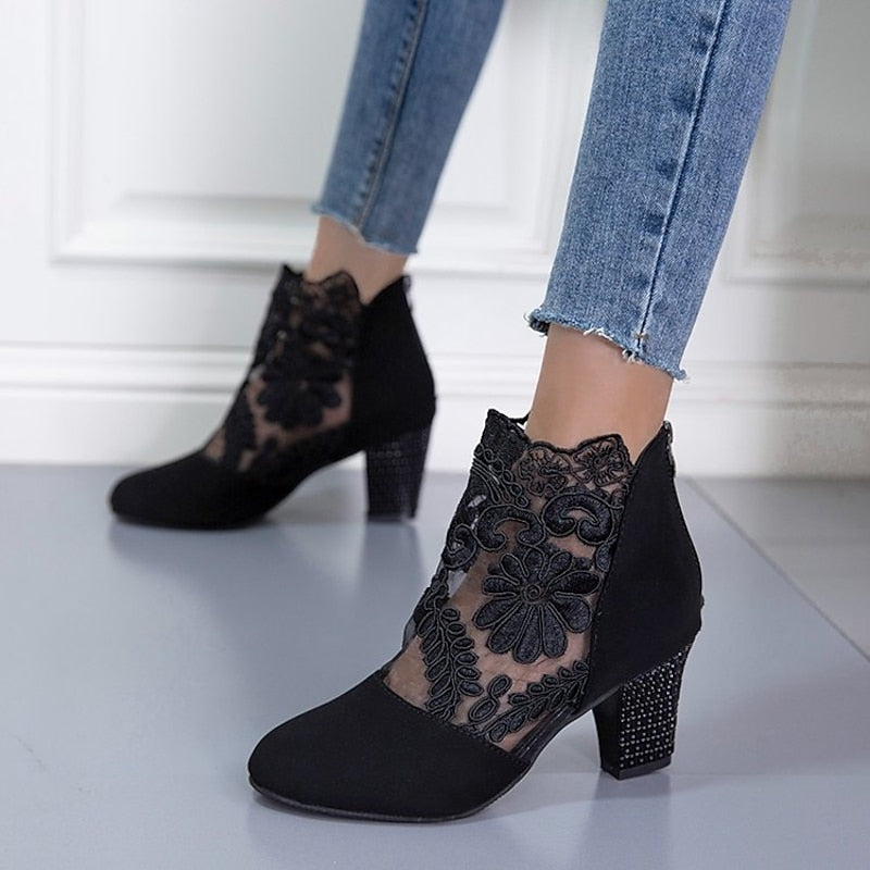 Marjorie | Lace-Detail Heeled Ankle Boots