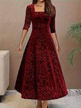 Rosalind | Elegant Floral Square Neck Dress